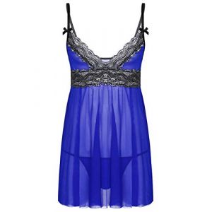 Aislor Homme Sissy Lingerie Pyjama Robe de Chambre en Tulle Travesti Nuisette V&ecirc;tements de Nuit Cosplay Costume Carnaval Soir&eacute;e Party Nightwear Sleepwear M-XXXXL Bleu Royal XXL (Aislor EU, neuf)