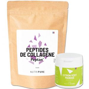 Nutripure Collagène | Pack Peptides de Collagène Peptan + Citron Vert - Mangue | Acides Aminés, Types 1 | Protège Os et Articulations, Hydratation de la Peau | Sachet de 310g | 1 Mois | Made in France (NUTRIPURE, neuf)