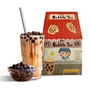 EasyCookAsia Kit de th&eacute; &agrave; bulles DIY | Ingr&eacute;dients de qualit&eacute; sup&eacute;rieure, y compris de vraies perles de tapioca, des pailles &agrave; th&eacute; &agrave; bulles r&eacute;utilisables et une brosse | Respectueux de l'environnement (EasyCookAsia, neuf)