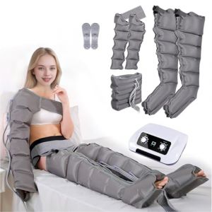 Pressothérapie jambes et abdomen, bottes de pressothérapie jambes, 6 chambres Machine de massage Drainage Lymphatique Circulation, 0-30 min, 0-240 Mhg réglables (gris, 2 bras + 2 jambes + abdomen L) (hhh-jhh, neuf)