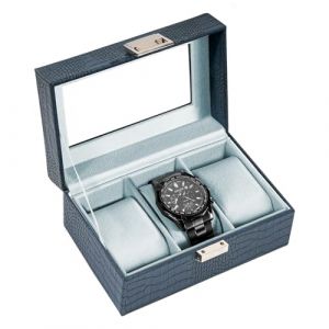 ProCase Boite &agrave; Montre Antichoc, Coffret Montre Homme avec 3 Emplacements Coussins Montre, Rangement Montre avec Couvercle en Verre, pour Passionn&eacute; d&rsquo;Horlogerie -Bleu (ChangBo Store, neuf)