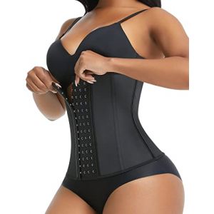 FeelinGirl Latex Corset Minceur 4 Crochets Waist Trainer Serre Taille Ventre Plat Formateur de Taille Invisible Lingerie Sculptante Fesse Gaine Sting Hauts Noir XXL (FLYCOOL INC, neuf)