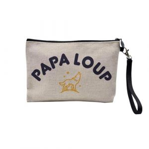 Pochette en Lin - Papa Loup Famille Mignon Animal - Trousse Maquillage en Toile Aspect Lin - Trousse de Toilette - 23,5 x15 cm (FabulousBOUTIK, neuf)