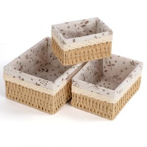 Otauoaea Panier Rangement avec Doublure, Lot de 4 Panier Osier Corbeille Osier Panier de Rangement Salle de Bain Paniers pour Etag&egrave;res Corbeille Rangement pour Salle de Bain, Salon,Cuisine(Jute) (Versatile official, neuf)