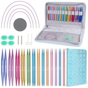Coopay 13 Paires Aiguilles Circulaires Tricot Interchangeable, Aiguille &agrave; Tricoter en Aluminium de 3,0-10,0mm, Kit Tricot Debutant, Aiguille Circulaire Tricot pour Layette, Pull, &Eacute;charpe - Bleu (YutongTech, neuf)