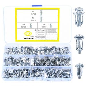 60 Pcs pour Cheville Placo Charge Lourde, M4 M5 M6 Cheville Brique Creuse, Chevilles &agrave; Cavit&eacute;, Cheville Parpaing Creux, Cheville Expansion de M&eacute;tallique, Ancrages pour (60 pi&egrave;ces &eacute;crou p&eacute;tale) (HaMiKaKeJi, neuf)