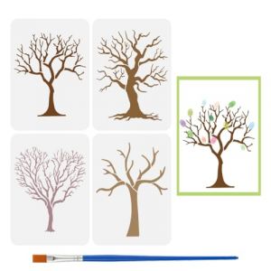 FINGERINSPIRE 4Pcs Pochoir Branches D'Arbre Avec Un Pinceau A4 29.7x21cm Plastique R&eacute;utilisable Pochoirs Art Tronc D'Arbre Pochoirs Th&egrave;me Plante pour Peinture sur Bois Mur Sol Tissu Meuble (FINGERINSPIRE FR, neuf)