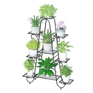 unho Porte Plante Fer Forgé, Étagère Plante avec 9 Tablettes, Support Pot de Fleurs Noir, Convient pour Maison Balcon Jardin Terrasse, Charge Max 50kg - 121.5x88x22cm (UNHO, neuf)