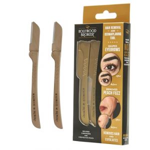 Hollywood Browzer Lot de 2 Rasoirs Sourcils Femme &ndash; &Eacute;pilation Visage Sans Douleur &ndash; Dermaplaning &agrave; Lame Inox &ndash; Manche &Eacute;cologique Paille de Bl&eacute; &ndash; Pochette Incluse &ndash; Teinte (Duo d'or) (Hollywood Browzer Beauty Official Store, neuf)
