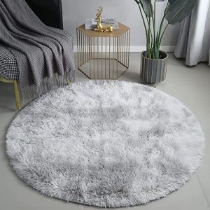 Tenekee Tapis Rond 120 cm Salon Moderne Descente de lit Chambre Grande Tapis Antid&eacute;rapant pour Maison Salon Chambre Enfant (Blanc Gris, 120cm) (aqcache, neuf)