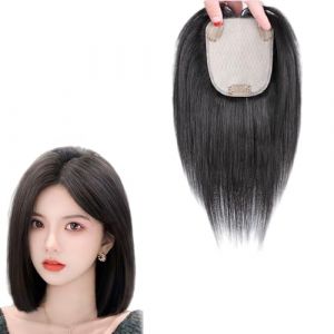 Topper For Cheveux Noirs Élégants for Femmes Postiches 100% Cheveux Humains 10 X 12 Cm Perruques Clipser Avec Base En Soie, Toupet Droites 25/30 Cm for Perte De Cheveux, Cheveux Gris(25cm) (冬夏小店, neuf)