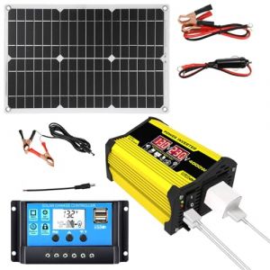 Kit complet d'énergie solaire : panneau solaire 12 V 18 W et kit de convertisseur de 300 W | DC12 V à AC110/220 V 30 A contrôleur solaire avec ports USB et écran (queen'style, neuf)
