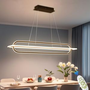 ANZHUANG Lampe Pendante Double Rectangulaire, lustre salon modernelustre salle à manger Avec Télécommande Rotation à 360 degrésLustre chambre à Intensité Variable Nero(120 cm/148 W) (ANZHUANG, neuf)