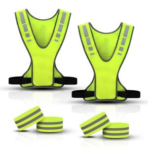 SJACXANM Gilet Velo Reflechissant, 2PCS Gilet Reflechissant Velo, 4PCS Brassard Securite, Gilet Fluorescent De S&eacute;curit&eacute; pour La Course, Le Cyclisme Et Le Jogging (BIABRSCAT S.R.L., neuf)