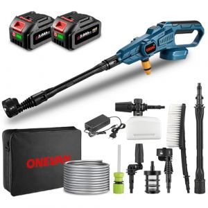 ONEVAN Nettoyeur Haute Pression sans Fil, 120Bar Nettoyeur Haute Pression sur Batterie avec 2x3000mah Batteries, 20V, 6.5L/Min, 6 en 1 Multi-Usage Buse pour Le Nettoyage et Arrosage (HEQIEBXK, neuf)