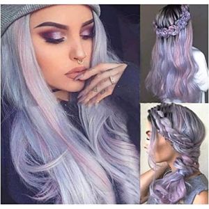 Cheveux Naturel Perruque Gris Violet Long Bouclés Ondulés Perruques, Perruque Synthétique Résistante À La Chaleur Des Femmes Pour Halloween Costume Party Cosplay Synthetique (NFGN3LJZ, neuf)
