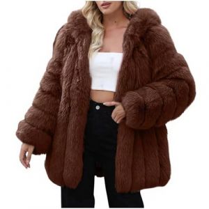 Manteau Fourrure Femme Capuche Veste Polaire Chaude avec Capuche Teddy Manteau en Fausse Fourrure pour Femmes Mi-Longue en Fausse Manteau d'hiver Manteaux et Blousons Automne Hiver Chaude en Peluche (⭐⭐⭐⭐⭐AEGJEGVD⭐⭐⭐⭐⭐, neuf)