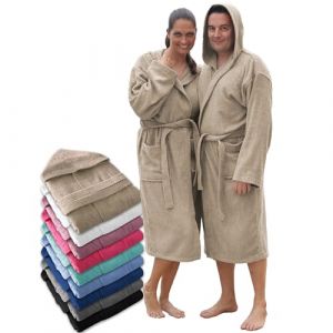 LEBENGOOD Peignoir unisexe &agrave; capuche 100% coton &eacute;ponge am&eacute;ricain 400 g, poches, peignoir doux, serviette de douche pour femme peignoir de bain femme homme eponge robe de chambre (Capucha Arena M) (LEBENGOOD, neuf)