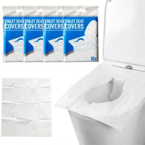 KOLZEMV 40 Pièces Toilette WC, Housse de Siège de Toilette en Papier Biodégradable, Protection Cuvette Toilette, Imperméable Protège Cuvette WC, Portable Emballage Individuel, protege toilette jetable (ZHAO CI YK, neuf)
