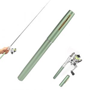 Mini canne &agrave; p&ecirc;che en forme de stylo et moulinet, canne &agrave; p&ecirc;che r&eacute;tractable portable en forme de stylo avec roue &agrave; moulinet pour la p&ecirc;che (vert) (Latina.e, neuf)