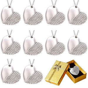 E.T. INSIDE Cristal Collier Coeur Cl&eacute; USB 3.0 32 Go Fantaisie Pendrive USB 3.0 Flash Drive Donn&eacute;es Stockage USB M&eacute;moire Stick avec Boite Cadeau (Lot de 10) (E.T. GmbH, neuf)