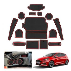 GAFAT Ford Fiesta St MK8 2017-2023 2024 Tapis Antid&eacute;rapants en Caoutchouc, Fiesta MK8 Console Centrale Porte-Gobelet, Tapis Rangemen, Tapis Couture de Porte (Rouge) (GAFAT(EU), neuf)