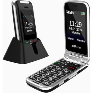 artfone C10 GSM Téléphone Portable Senior Clapet Débloqué丨Téléphone Portable Senior à Clapet丨Grandes Touches丨Bouton SOS丨Double écran丨Batterie 1300 mAh丨Radio FM丨Appel Rapide丨Double Carte SIM - Noir (Yujie communication, neuf)