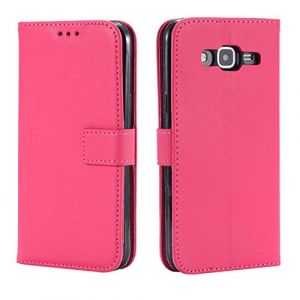 DENDICO Coque pour Galaxy J3 2016, Ultra Mince Coque de Protection en Cuir pour Samsung Galaxy J3 2016, Portefeuille Housse avec Stand Support et Carte de Cr&eacute;dit Slot - Rose Vif (DENDICO, neuf)