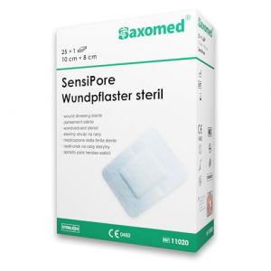 Saxomed SensiPore Pansement stérile 10x8-25 pièces - Compresse non adhérente 5x4 cm - Pansement stérile sensible - Soins des plaies aiguës et pansement postopératoire (ecommerce-rocks, neuf)