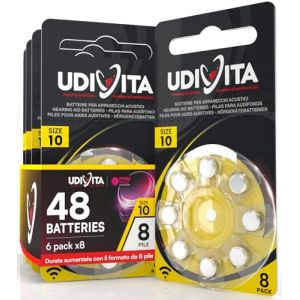 48 Piles Auditives Taille 10 Udivita PR70 (Jaune) Zinc-Air Hearing Evolution avec Technologie Phono Pulse - 6 Blisters de 8 Piles (Eurocali, neuf)