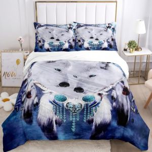 SHUAIG Housse de Couette Loup pour Les Chevaux 3D Printing, Enfants en Lin Set Animal Loup Moteur Microfibre Couverture de lit Ensemble (W2, 135x200cm) (WEIYAN-OUZHOU, neuf)