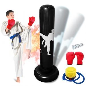 Sac de frappe pour enfant avec gants de boxe, 160 cm, sac de frappe gonflable stable avec pompe, sac de frappe debout pour enfants pour pratiquer le karat&eacute;, le taekwondo (zhouxutao, neuf)