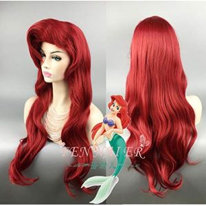 GUANBBD Perruque d'Halloween pour femme - Perruque de cosplay - Cheveux ondulés - Rouge - Avec étoile de mer - Taille unique - Princesse Ariel (GUANBAIJI1982, neuf)