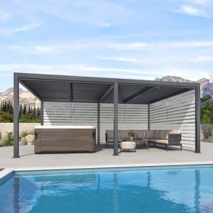 PURPLE LEAF Pergola Bioclimatique 6 x 3,68 m Pergola Aluminium avec Stores Enrouleurs des Deux Côtés Tonnelle de Jardin Lames Orientables Pergolas Jardin Extérieur, 1 Côté Long et 1 Côté Court, Gris (PURPLE LEAF, neuf)