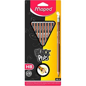 Maped - Crayons Graphite Black’Peps - Crayons à Papier HB Embout Gomme - Ergonomique - Triangulaire - Lot de 10 Crayons Papier HB (Papeterie Libellus, neuf)