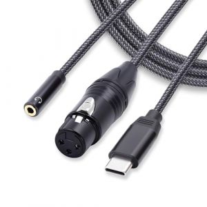 Duttek USB C m&acirc;le &agrave; 3.5mm femelle Jack & XLR femelle c&acirc;ble Audio 1M(3FT),2 en 1 USB C c&acirc;ble Audio est con&ccedil;u pour connecter des microphones pour l&rsquo;enregistrement Audio en studio et la transmission. (duttek, neuf)