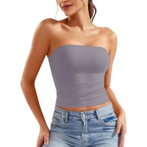 Y2k Crop Top Femme Sexy Bandeau Tube sans Manches Bretelle Dos Nu T-Shirt &Eacute;t&eacute; Couleur Unie Slim Fit Bustier Moulants Chic &eacute;L&eacute;Gant Haut Court Basique D&eacute;contract&eacute; pour Bord De La Mer De Plage Vacances (LOSSLO(Livraison 5-14 jours), neuf)