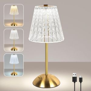 vsshe Lampe de Table Tactile Sans Fil, Petite Lampe de Table en Cristal Rechargeable &agrave; LED 2000mAh 3 Couleurs R&eacute;tro, &Eacute;clairage D'ambiance pour Chambre Salle &agrave; Manger Cuisine Bar D&eacute;coration D'int&eacute;rieur (tirehor, neuf)