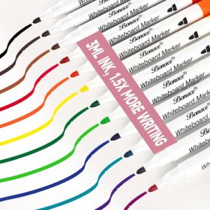 Banoce Feutres Tableau Blanc Effacable 3ML d'encre, 12 Pcs Marqueur Tableau Blanc Effacable pour Fourniture Scolaire, Feutre Effacable Sec Pointe Conique Fine,pour &eacute;crire Sur Les Vitres,le Verre (huilian666, neuf)
