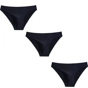 Faringoto Sous-vêtements hommes sans couture slips shorts homme soie glacée taille basse culotte solide semi-transparent, 3 noir, L (Faringoto, neuf)