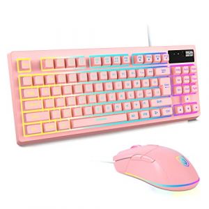 Clavier et souris de jeu KOLMAX HUNTER rose, 87 touches, rétroéclairé RVB, 7200 DPI, filaire USB, pour PC, Mac, PS4, Xbox, ordinateur portable (MARKALAMA, neuf)