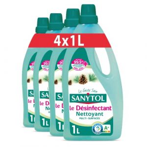 Sanytol - Désinfectant Nettoyant Multi-Usages Sols et Surfaces - Parfum Pin de Méditerranée - 1 L - Lot de 4 - Bactéricide, Virucide, Fongicide - Sans Javel, Air Label Score A+ (le privilege, neuf)
