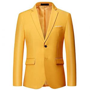 Veste de Costume Slim Fit L&eacute;g&egrave;re pour Homme Blazer d'affaires de Couleur Unie &agrave; 2 Boutons Manteaux de Sport D&eacute;contract&eacute;s Quotidiens pour F&ecirc;te de Mariage (Jaune,M) (Huabaohua[7-12 Deliverly], neuf)