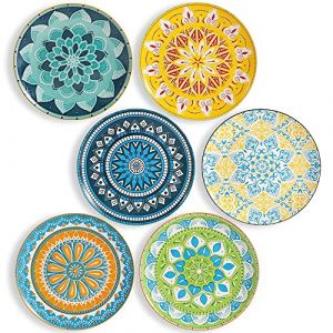 Assiettes Plates Porcelaine Multicolore - Grande Plate Ceramique de Table - Design Color&eacute;es &agrave; D&icirc;ner - Lot de 6 Ronde Assiette 25 cm - Passe au Lave Vaisselle et Micro Onde (AHX-EU, neuf)