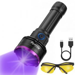 Alonefire SV83 20W Lampe Torche UV LED 365nm Rechargeable Lampe Ultraviolet Lumiere Noire D&eacute;tecteur D'urine pour Resine, P&ecirc;che, Scorpion, Min&eacute;raux, Ambre avec Lunettes de Protection UV, Batterie (Alonefire FR, neuf)