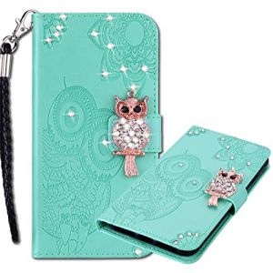 MRSTER Coque Huawei P Smart 2019, Étui en Cuir Coque avec Dragonne Brillant Flip Portefeuille Housse Motif Hibou Glitter Bling Diamant Coque pour Huawei P Smart 2019 / Honor 10 Lite. Owl Green (MRSTER, neuf)