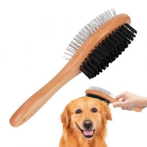Brosse pour Chien | Enl&egrave;ve les Poils Ergonomique en Bois Massant,Brosse Double Face Chien Accessoires Animaux - Pour Massage Bain Lavage Nettoyage Poils Longs Et Courts Pour Chiots Et Chatton (Rui&rsquo;s Pro Hub, neuf)