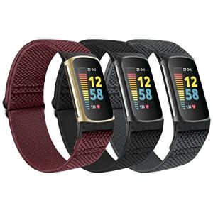 SOiiKE 3 Pièces Bracelet Compatibles avec Fitbit Charge 6/Charge 5, Bracelet de Remplacement Élastique Souple et Réglable Sport en Nylon pour Femmes Hommes (Huiqiao, neuf)