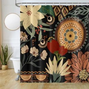 Uiiooazy Rideau Douche Boho, Rideau de Douche Fleuris Motif Feuillage Bohême Rideau de Baignoire Anti Moisissure Imperméable Tissu Polyester Lavable Rideau Salle de Bain avec 12 Crochets 180Lx180Hcm (dongguibinjingpinxiaodianpu, neuf)