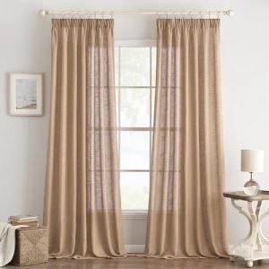 EMEMA Rideaux Rideau De Lin avec Fronceur Voile Rideau Aspect Lin Moderne Semi-Transparent pour Salon Echarpe DéCorative Rideaux De Cuisine Echarpe à Passants Chambre d'enfants Marron 140 x 160 cm (EMEMA HOME, neuf)